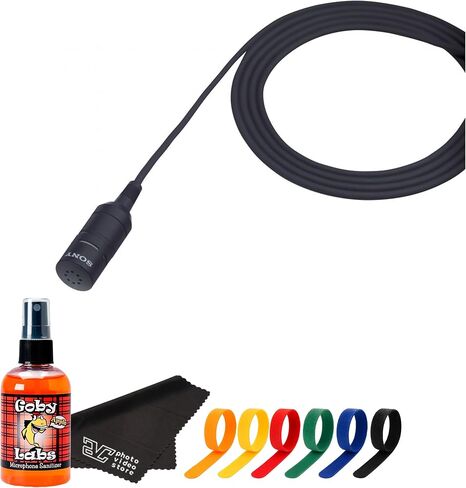 ميكروفون Sony ECM-66BC Lavalier - ميكروفون احترافي بمكثف إلكتريت على شكل طية صدر السترة - مثالي للبث والمسرح والخطابة العامة والمقابلات | علاقات الكابلات | قماش مايكروفايبر | منظف ​​الميكروفون in Kuwait