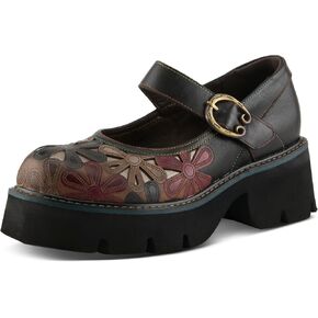 L'Artiste BUSYBEE Hand-Painted Mary Jane – Floral Leather Platform with Chunky Lug Sole in Saudi Arabia