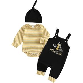 Gueuusu My First Valentines Baby Boy Outfit Newborn Striped Long Sleeve Romper Top Embroidery Suspender Pants with Hat Set in Saudi Arabia