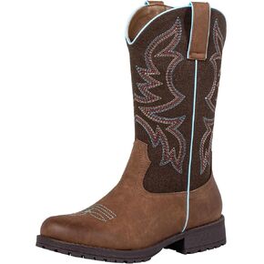Women's Cowboy Boots Mid Calf - Lightweight, Non-Slip Round Toe Western Cowgirl Work Boots with Thick Latex Insoles & Breathable Mesh Lining in Saudi Arabia