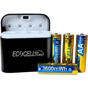 4 AA 3600mWh Rechargeable Lithium Batteries with Travel Smart USB C Charger for Photography Film Production Security Cameras (8*AA 3600mwh with 4 Slot Charger) in Saudi Arabia