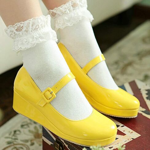 Parisuit Womens Mary Jane Wedge Platform Shoes Ankle Strap Pumps | Round Toe, Patent Leather, Sweet Lolita Shoes in Saudi Arabia