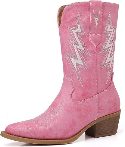 GLOBALWIN Women's Cowgirl Boots Mid Calf Western Cowboy Boots For Women Comfortable Low Heel With Zipper in Saudi Arabia