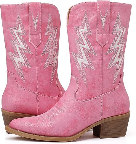 GLOBALWIN Women's Cowgirl Boots Mid Calf Western Cowboy Boots For Women Comfortable Low Heel With Zipper in Saudi Arabia