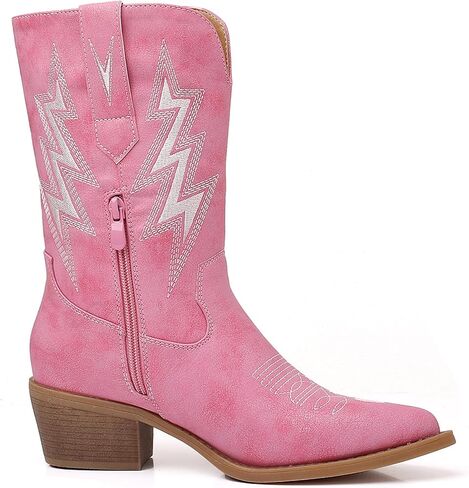 GLOBALWIN Women's Cowgirl Boots Mid Calf Western Cowboy Boots For Women Comfortable Low Heel With Zipper in Saudi Arabia