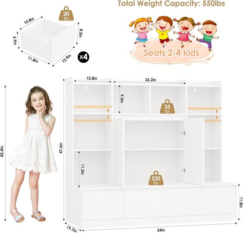 HIFIT 4-In-1 Kids Bookshelf and Toy Storage Organizer with Bench, 10-Cubes Kids Bookcase w/Reading Nook & 4 Sliding-Drawers & 2 Doors, Toy Chest Storage Cabinet for Playroom, Nursery,Classroom,Natural in Saudi Arabia