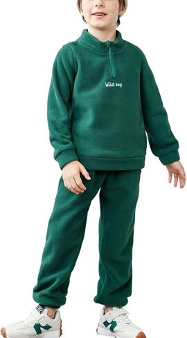 Arshiner Toddler Boys Letter Embroidery Half Zip Sweatshirt & Pants Set Fuzzy Fleece Fall Winter Outfits 2~6 Years in Saudi Arabia