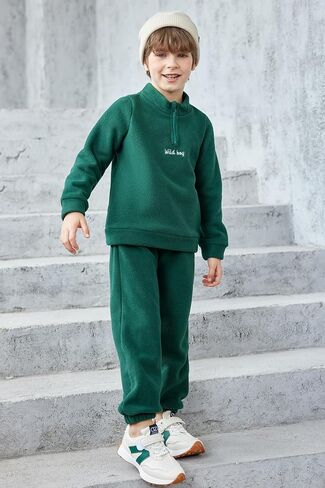 Arshiner Toddler Boys Letter Embroidery Half Zip Sweatshirt & Pants Set Fuzzy Fleece Fall Winter Outfits 2~6 Years in Saudi Arabia