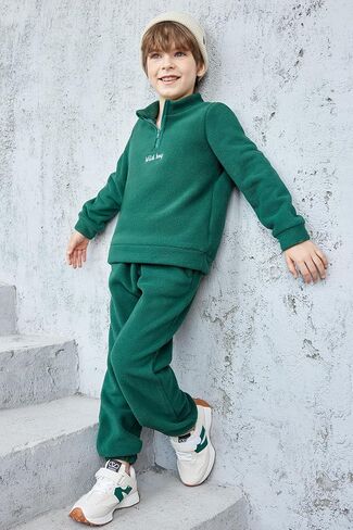 Arshiner Toddler Boys Letter Embroidery Half Zip Sweatshirt & Pants Set Fuzzy Fleece Fall Winter Outfits 2~6 Years in Saudi Arabia