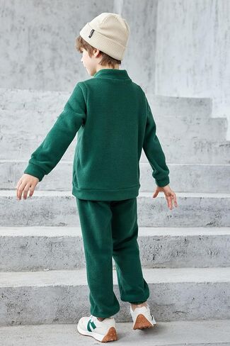 Arshiner Toddler Boys Letter Embroidery Half Zip Sweatshirt & Pants Set Fuzzy Fleece Fall Winter Outfits 2~6 Years in Saudi Arabia
