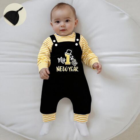 Gueuusu My First Valentines Baby Boy Outfit Newborn Striped Long Sleeve Romper Top Embroidery Suspender Pants with Hat Set in Saudi Arabia