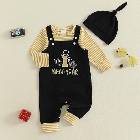 Gueuusu My First Valentines Baby Boy Outfit Newborn Striped Long Sleeve Romper Top Embroidery Suspender Pants with Hat Set in Saudi Arabia