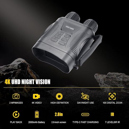 Night Vision Goggles 4K Night Vision Binoculars Adults, Gifts for Men Him Husband Dad 2000mAh Fast Charging Battery,2.8'' HD Screen,2700FT Viewing Range for Camping Hunting & Security in Kuwait