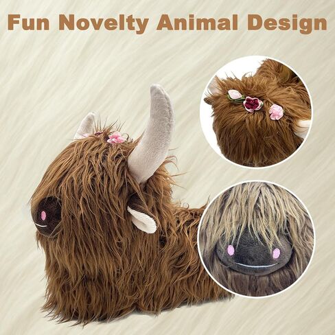 Highland Cow Slippers, Cute Scottish Highland Cattle Plush Slippers with Flowers, Soft Warm Indoor Home Slippers in Saudi Arabia