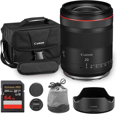 عدسة كانون RF 20 ملم f/1.4 L VCM | سلسلة L-Series فائقة الاتساع مع فتحة f/1.4 ساطعة وتركيز تلقائي سريع وبصريات متقدمة | للمناظر الطبيعية والهندسة المعمارية والتصوير الفلكي + حقيبة كتف + بطاقة 64 جيجابايت in Saudi Arabia
