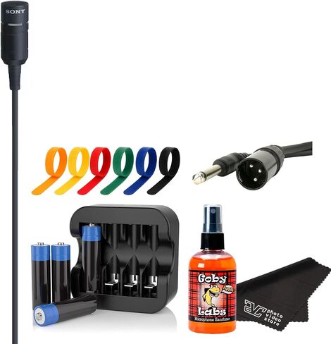 Sony ECM-66B Unidirectional Lavalier Condenser Microphone – Professional Lapel Mic with XLR Connector – Ideal for Theater, Presentations, & Interviews + 4X AA w/Charger + XLR to 1/4 TRS + More in Saudi Arabia