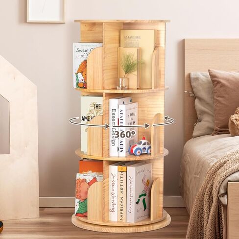 OOOK 3 Tier Rotating Bookshelf Tower, Montessori Bookshelf Storage Rack with Kids, Large Chassis 360 Display for Small Space, Kids Room, Nursery in Saudi Arabia