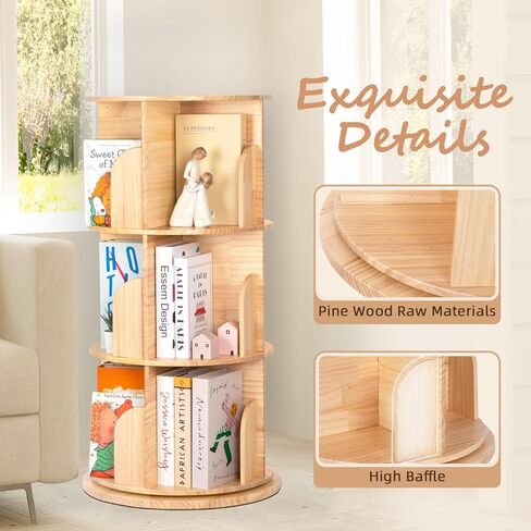 OOOK 3 Tier Rotating Bookshelf Tower, Montessori Bookshelf Storage Rack with Kids, Large Chassis 360 Display for Small Space, Kids Room, Nursery in Saudi Arabia