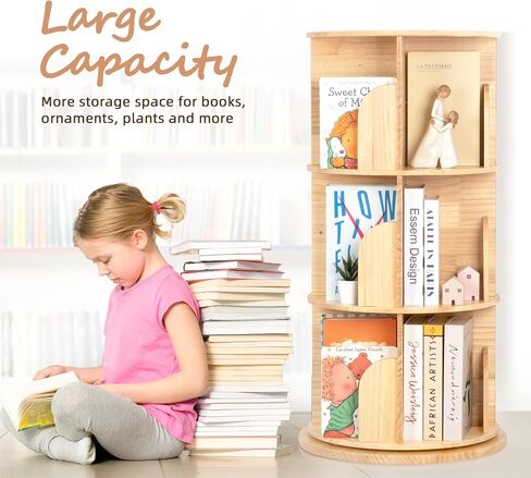 OOOK 3 Tier Rotating Bookshelf Tower, Montessori Bookshelf Storage Rack with Kids, Large Chassis 360 Display for Small Space, Kids Room, Nursery in Saudi Arabia