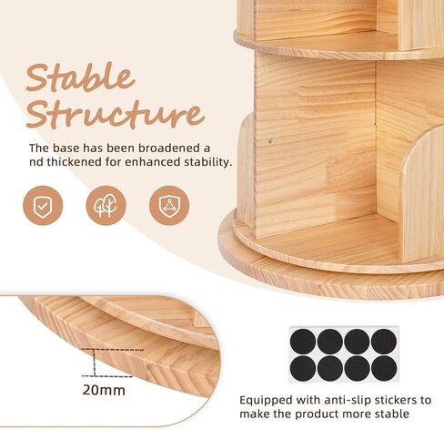 OOOK 3 Tier Rotating Bookshelf Tower, Montessori Bookshelf Storage Rack with Kids, Large Chassis 360 Display for Small Space, Kids Room, Nursery in Saudi Arabia