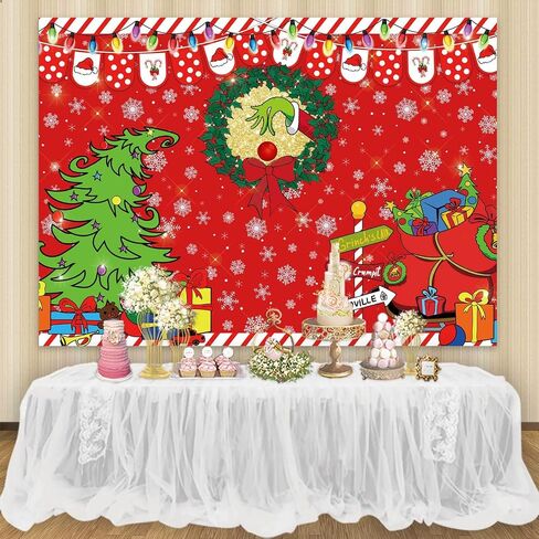 Maijoeyy 10x6.5ft Merry Grinchmas خلفية حمراء عيد الميلاد خلفية شجرة عيد الميلاد الثلوج الشتاء خلفية إشارة لعيد الميلاد عائلة حفلة صور استوديو الدعامة in Kuwait