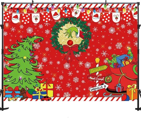 Maijoeyy 10x6.5ft Merry Grinchmas خلفية حمراء عيد الميلاد خلفية شجرة عيد الميلاد الثلوج الشتاء خلفية إشارة لعيد الميلاد عائلة حفلة صور استوديو الدعامة in Kuwait