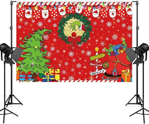 Maijoeyy 10x6.5ft Merry Grinchmas خلفية حمراء عيد الميلاد خلفية شجرة عيد الميلاد الثلوج الشتاء خلفية إشارة لعيد الميلاد عائلة حفلة صور استوديو الدعامة in Kuwait