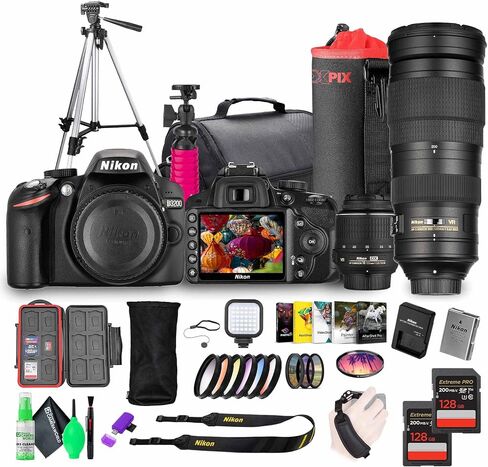 Nikon D3200 24.2MP DSLR Camera Kit with 18-55mm VR Zoom Lens – Full HD 1080p Video Capture, Fast 11-Point Autofocus System + Nikon AF-S NIKKOR 200-500mm f/5.6E ED VR Lens + 128GB Memory Card + More in Saudi Arabia