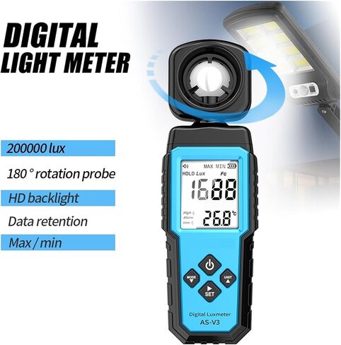 مقياس الضوء الرقمي المحمول، مقياس الإضاءة، جهاز اختبار البيئة، مقياس Luxmeter، Luxmeter Lux FC Photography (اللون: V10) in Kuwait