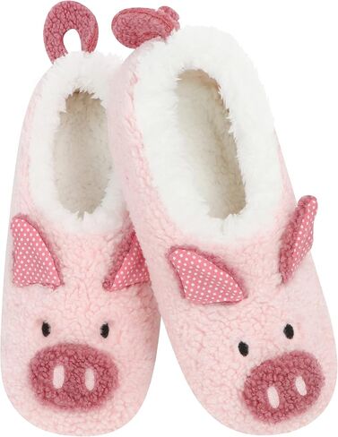 Snoozies Animal Slipper Socks for Women, Fuzzy Slippers Soft Non-Slip with Sherpa Lining, Cute Slippers in Saudi Arabia