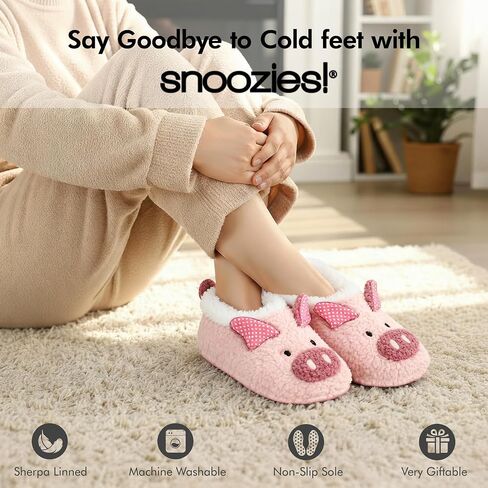 Snoozies Animal Slipper Socks for Women, Fuzzy Slippers Soft Non-Slip with Sherpa Lining, Cute Slippers in Saudi Arabia