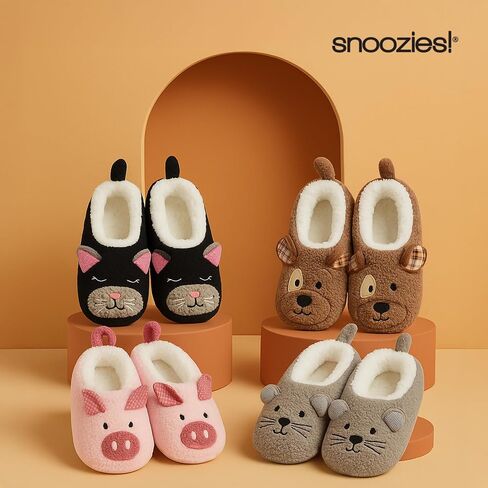 Snoozies Animal Slipper Socks for Women, Fuzzy Slippers Soft Non-Slip with Sherpa Lining, Cute Slippers in Saudi Arabia
