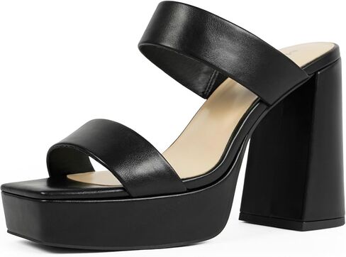 Modatope Platform Heels for Women Square Open Toe Chunky Heel Platform Sandals Two Strap Slip On Heels Wedding Party Dress Shoes in Saudi Arabia