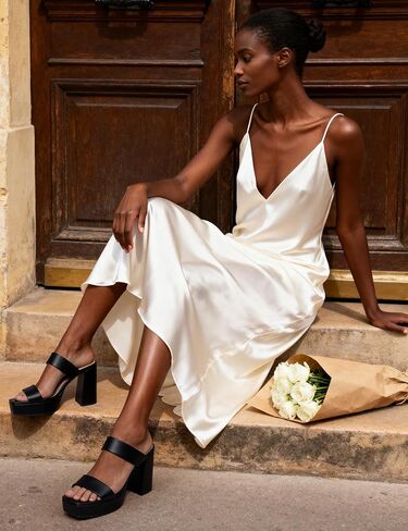 Modatope Platform Heels for Women Square Open Toe Chunky Heel Platform Sandals Two Strap Slip On Heels Wedding Party Dress Shoes in Saudi Arabia