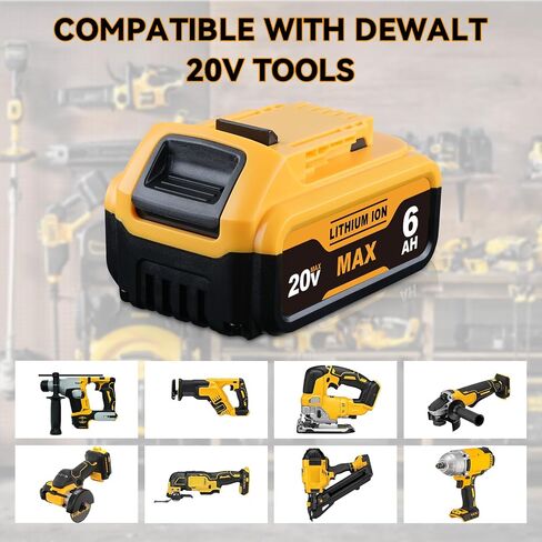 DCB200 6.0Ah Lithium Battery Replacement for Dewalt 20V Max Battery DCB200 DCB201 DCB203 DCB204 DCB206 DCB180 DCD/DCF/DCG Series Cordless Tools 2Pack in Saudi Arabia