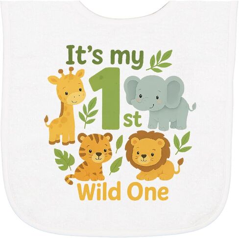inktastic First Birthday Safari Jungle Animals Baby Terry Cloth Bib in Saudi Arabia