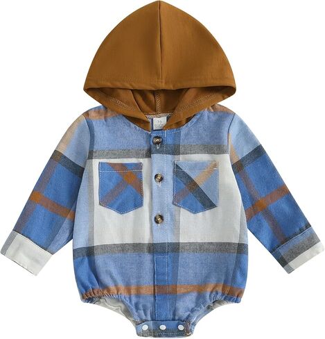 Douhoow Baby Boy Hooded Romper Long Sleeve Boy Plaid Hoodies Baby Jacket Infant Fall Winter Festival Clothes in Kuwait