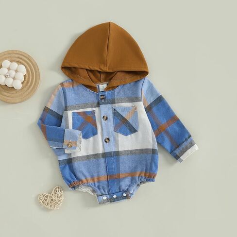 Douhoow Baby Boy Hooded Romper Long Sleeve Boy Plaid Hoodies Baby Jacket Infant Fall Winter Festival Clothes in Kuwait