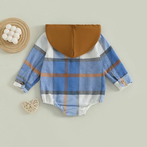 Douhoow Baby Boy Hooded Romper Long Sleeve Boy Plaid Hoodies Baby Jacket Infant Fall Winter Festival Clothes in Kuwait