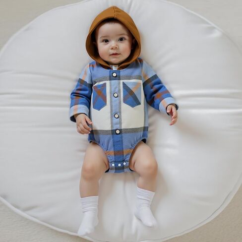Douhoow Baby Boy Hooded Romper Long Sleeve Boy Plaid Hoodies Baby Jacket Infant Fall Winter Festival Clothes in Kuwait