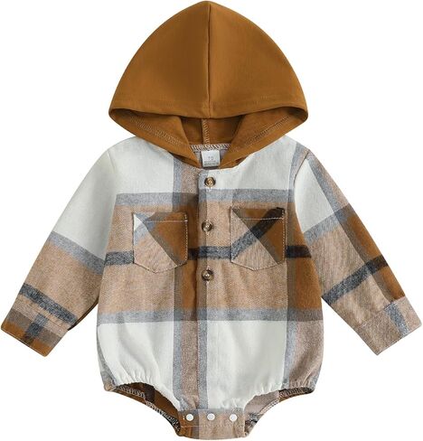 Douhoow Baby Boy Hooded Romper Long Sleeve Boy Plaid Hoodies Baby Jacket Infant Fall Winter Festival Clothes in Kuwait