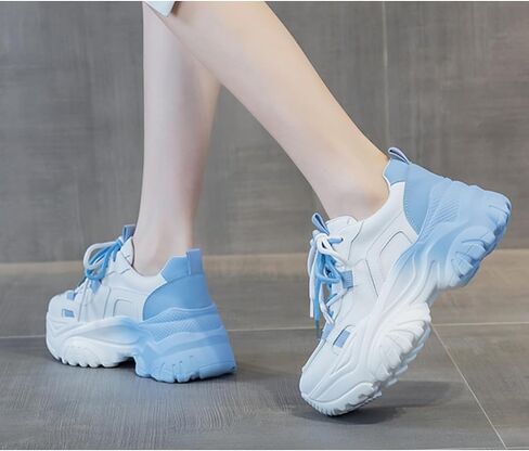 Women's Y2K Cloud Walker Platform Sneakers Cute Pastel Chunky Dad Shoes | Teen Girls Korean Ulzzang Fashion | Extra Height Blue/Pink Gradient Aesthetic in Saudi Arabia