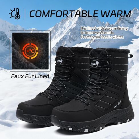 Snow Boots for Women Waterproof Mid-Calf Booties Winter Hiking Boot Durable Warm Fur Lined Boot Non-Slip Warm Climbing Shoes Walking, Cold Weather in Saudi Arabia
