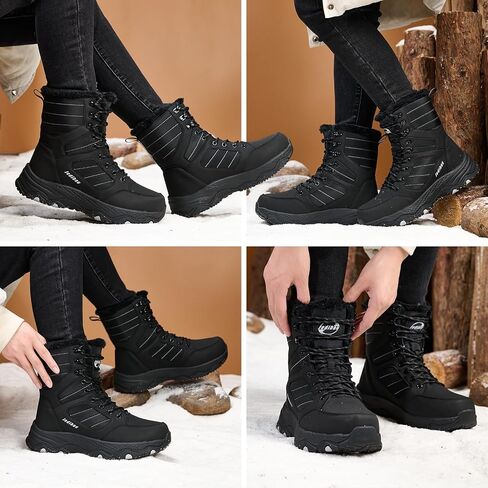 Snow Boots for Women Waterproof Mid-Calf Booties Winter Hiking Boot Durable Warm Fur Lined Boot Non-Slip Warm Climbing Shoes Walking, Cold Weather in Saudi Arabia