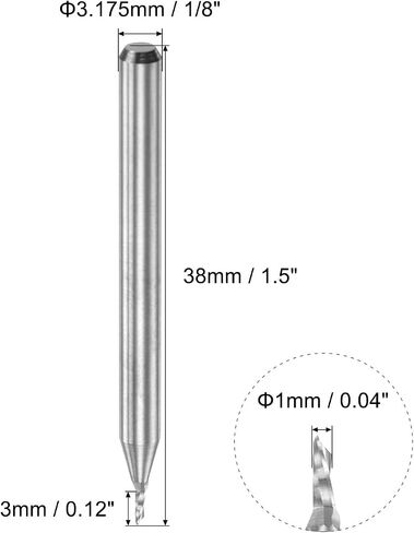 End Mill CNC Router Bit, 1/8" 3.175mm Shank 1mm x 3mm Left Hand Carbide Single Flute Spiral Upcut Milling Cutter for Carving Acrylic PVC MDF Hardwood in Saudi Arabia