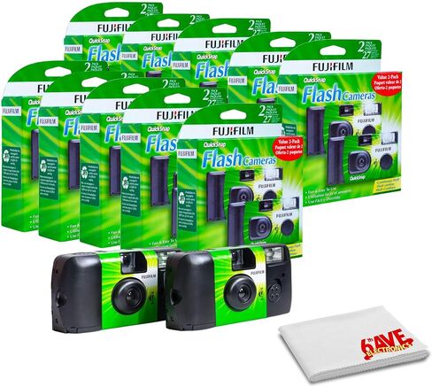 FUJIFILM QuickSnap Flash 400 One-Time-Use Disposable Camera with Flash (10x 2 Pack) Bundle with Microfiber Cleaning Cloth in Saudi Arabia