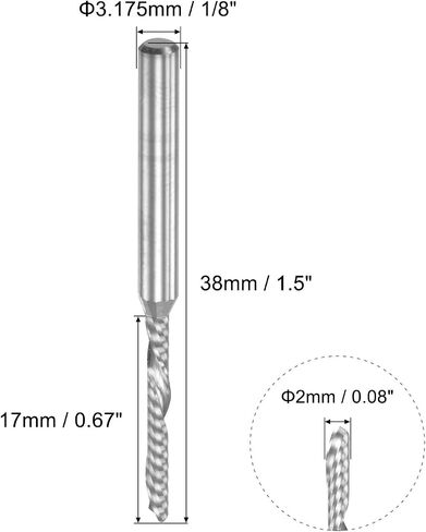 End Mill CNC Router Bit, 1/8" 3.175mm Shank 2mm x 17mm Left Hand Carbide Single Flute Spiral Upcut Milling Cutter for Carving Acrylic PVC MDF Hardwood in Saudi Arabia