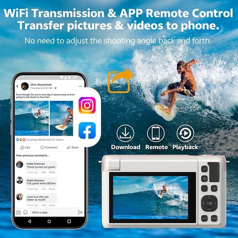 كاميرا رقمية بدقة 4K للتصوير الفوتوغرافي، وكاميرا تسجيل فيديو بدقة 75 ميجابكسل لليوتيوب مع شاشة قابلة للطي 3 بوصات بزاوية 180 درجة، ونقطة تكبير رقمية 18X وكاميرا تصوير مع بطاقة Micro SD سعة 64 جيجابايت للمبتدئين (وردي) in Kuwait