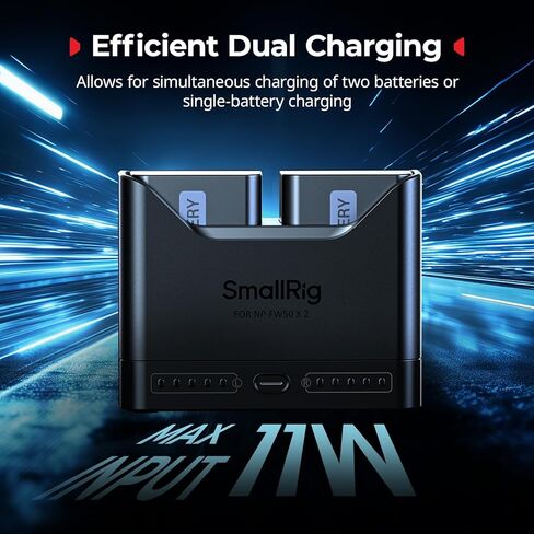 شاحن بطارية SMALLRIG NP-FW50 لسوني، شاحن كاميرا ثنائي الفتحة 2 ساعة مع منفذ USB-C 11 وات، متوافق تمامًا مع Sony A6000 A6100 A6300 A6400 ZV-E10 A7 A7S A7R A7SII A7RII A5000 A5100 ILCE-QX1 in Saudi Arabia