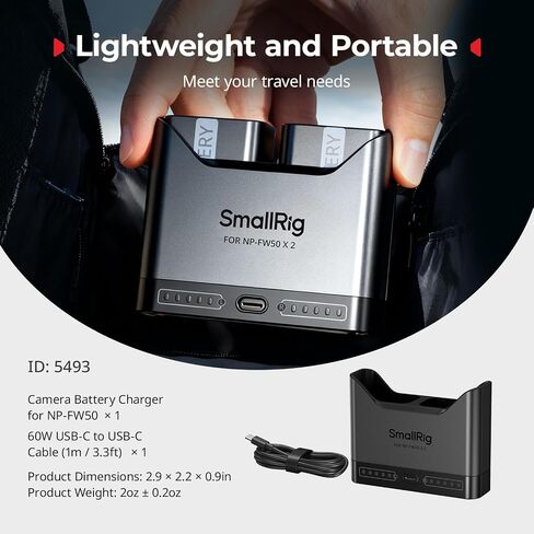 شاحن بطارية SMALLRIG NP-FW50 لسوني، شاحن كاميرا ثنائي الفتحة 2 ساعة مع منفذ USB-C 11 وات، متوافق تمامًا مع Sony A6000 A6100 A6300 A6400 ZV-E10 A7 A7S A7R A7SII A7RII A5000 A5100 ILCE-QX1 in Saudi Arabia
